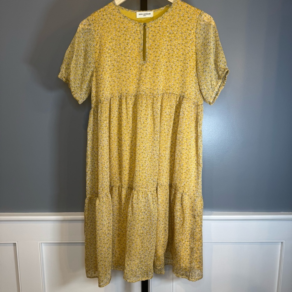 Sofie Schnoor Girls Yellow Floral Midi Dress Size 14Y‎ Tiered Short Sleeve - Picture 2 of 13